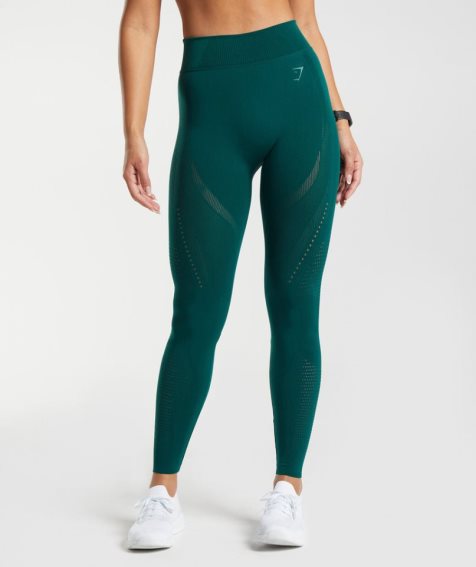 Women's Gymshark Warp Knit Leggings Green | CA 035A86